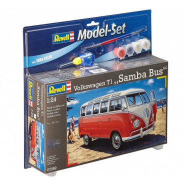 KIT PARA MONTAR REVELL MODEL SET KOMBI VOLKSWAGEN T1 "SAMBA BUS" 1/24 COMPLETO COM TINTAS COLA E PINCEL REV 67399